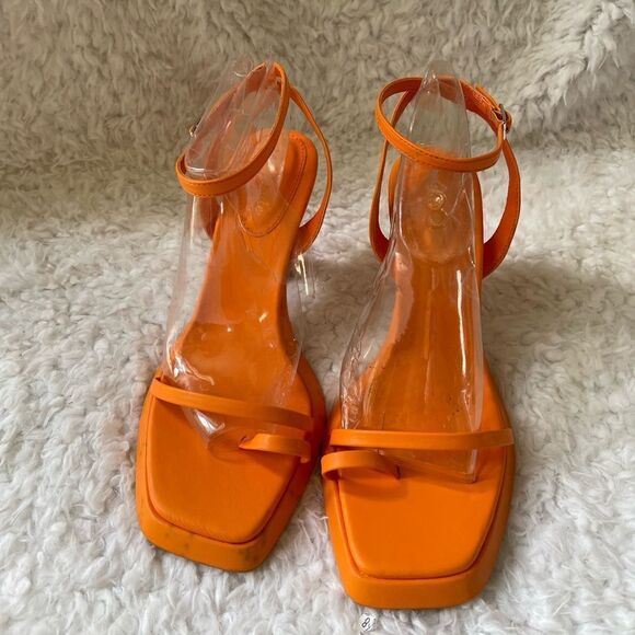 Lemonade Cicely Orange platform square toe strap ankle strap sandals size 10 - Picture 1 of 10